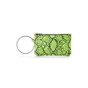 No Boundaries Faux Leather Neon Green Sleek Ring Wristlet Snakeskin Evening Bag